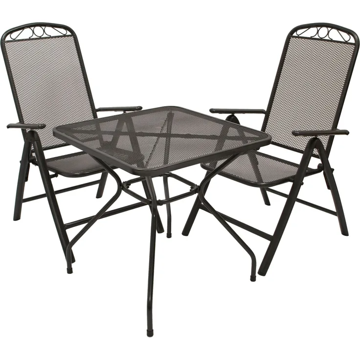 DEGAMO CLASSIC Gartengarnitur, Streckmetall, anthrazit, 3-teilig (2x Klappsessel, 1x Tisch 70x70cm)