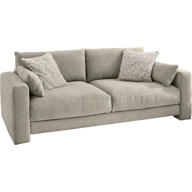 Big Sofa Malta / Miley, Polyester, Stoff, Beige, Grau, 241 x 91 x 122 cm
