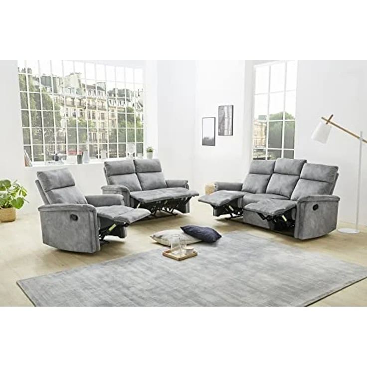 Relax-Fernsehsessel TV Liegefunktion Federkern Polsterung Velours Vintage Grau – Bild 6