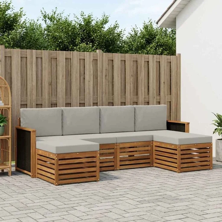 vidaXL Outdoor-Sofagarnitur 5 stk. 6-Sitzer Natur und Hellgrau 3384672 – Bild 1