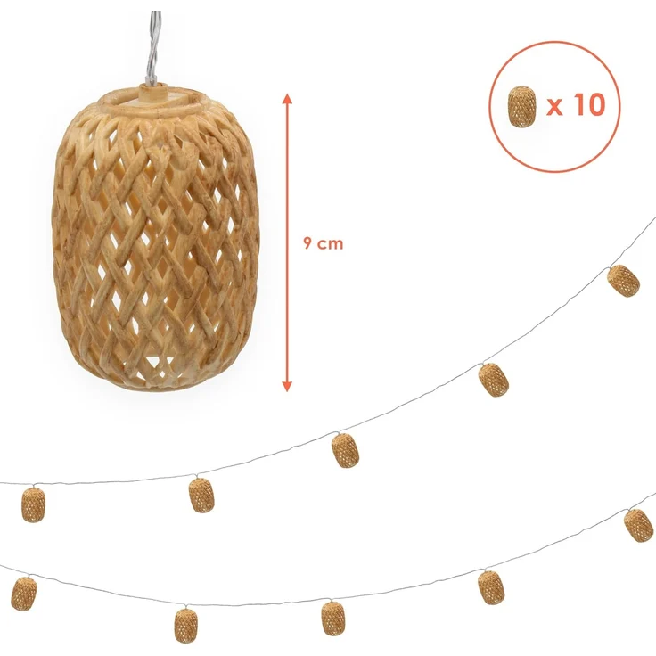 Spetebo LED-Lichterkette Solar Deko Beleuchtung mit 10 ovalen Lampions in Rattan Optik - 450 cm, 10-flammig, mit integriertem Akku – Bild 2