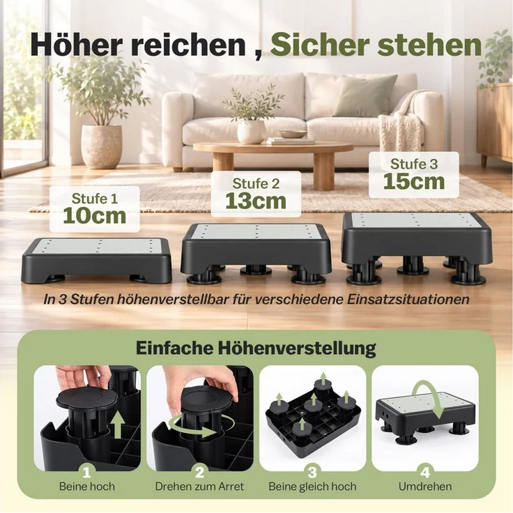 PRIISF Tritthocker Trittleiter Nachleuchtend Trittstufe Badhocker Rutschfest Füßen 250kg (41x31x10cm Höhenverstellbar Fußhocker für Bad Bett Kinder, Erwachsene), leuchtet im Dunkeln Tritthocker Höhenverstellbar Bad Toiletten Stuhl – Bild 3