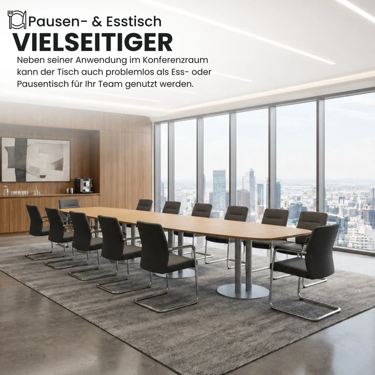 bümö Konferenztisch oval 520x130 cm in Eiche, Tischsäulen in Graphit - Großer Besprechungstisch, Meetingtisch für 18 Personen, XXL-Tisch für Konferenzraum, Meeting & Besprechungsraum, KT52S-E-G – Bild 4