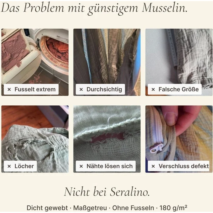 Seralino Kissenbezüge 2er Set aus Musselin (100% Bio Baumwolle) blickdicht, weich, (2 Stück), besonders weich, bügelfrei, formstabil, verdeckter Reißverschluss – Bild 2