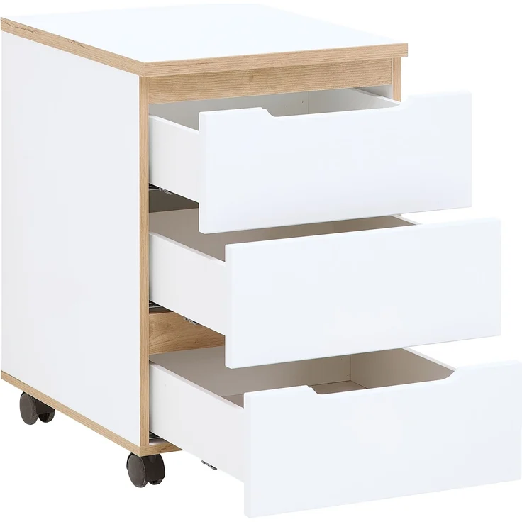 Rollcontainer >Memphis< in Weiß / Artisan Eiche Dekor - 45x66x55 (BxHxT) – Bild 2