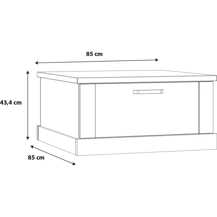 Forte KASZIMIRO Couchtisch 80 90, moderner, quadratischer Sofatisch mit großer Schublade,Wohnzimmer, Holzwerkstoff, Waterford Eiche Holzdekor/Schwarz, 85 cm breit x 43,4 cm hoch x 85 cm tief – Bild 5