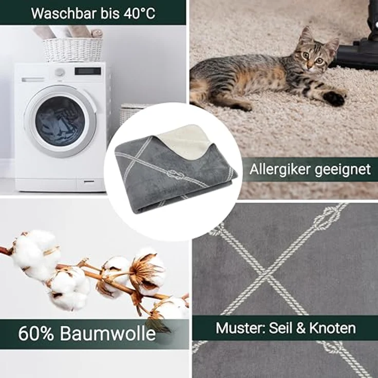 Zollner Kuscheldecke, Grau, 150x200 cm, aus Naturmaterialien mit Oeko-Tex® Standard 100, waschbar bis 40 Grad – Bild 4