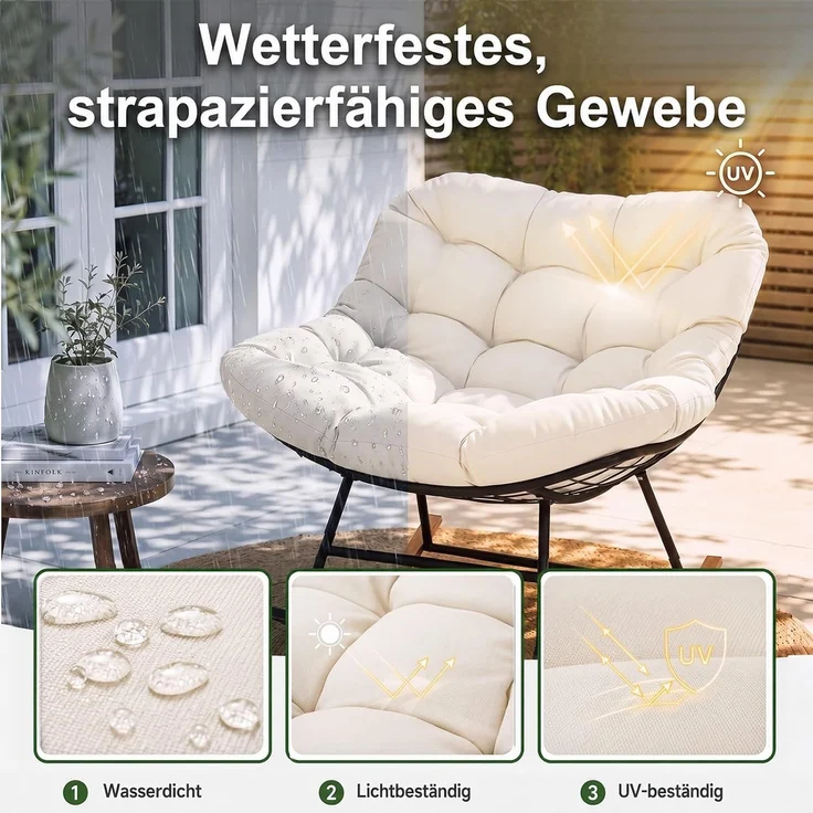Aoxun Schaukelstuhl Outdoor,Schaukelsessel für Indoor,Relaxsessel Garten,92.5x 104x77.5cm, Wetterfester Gartenstuhl Bequem,bis 150KG, Beige – Bild 3