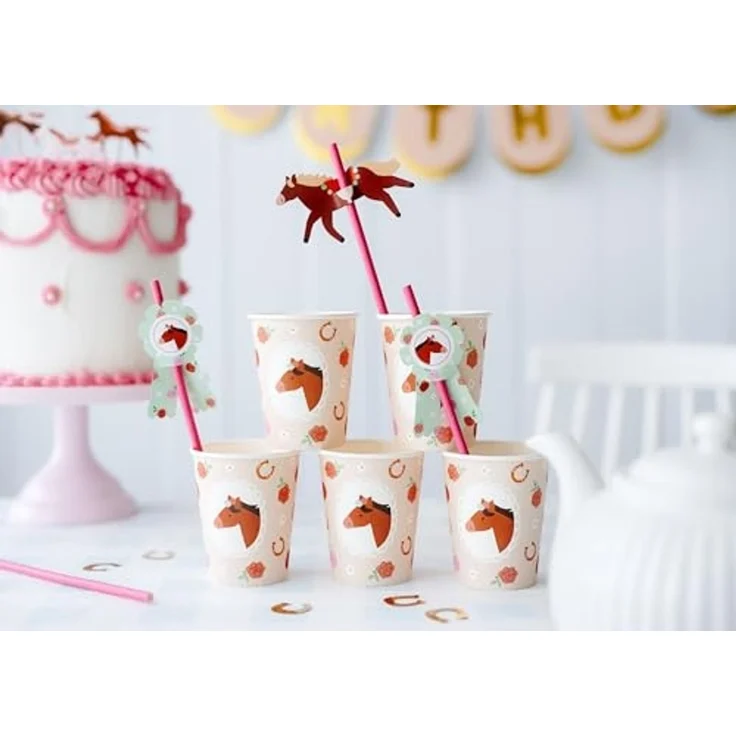 partydeco Becher, Papier, Pappbecher 220ml mit Pferd Motiv 6er Set Zartrosa – Bild 4