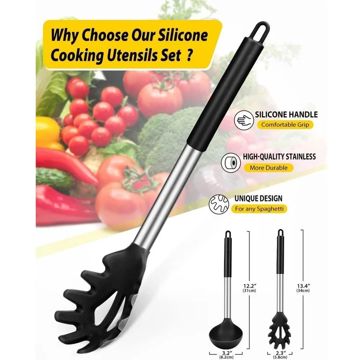 Silikon Pasta Gabel Pfanne Löffel Set Antihaft Kochen Rühren Servieren – Bild 2