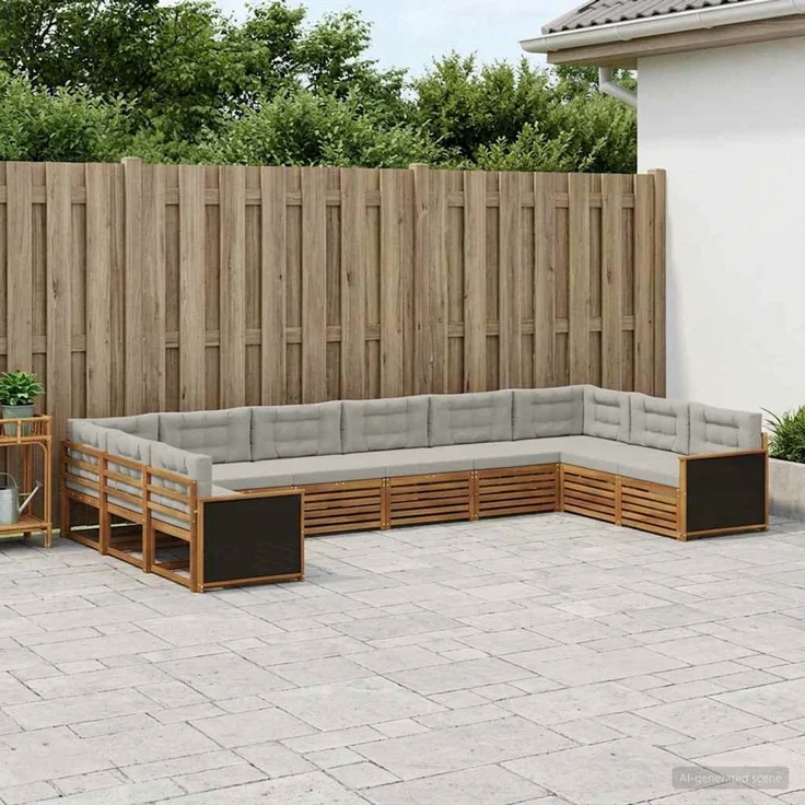 vidaXL Outdoor-Sofagarnitur 10 stk. 10-Sitzer Natur und Hellgrau 3383884 – Bild 1
