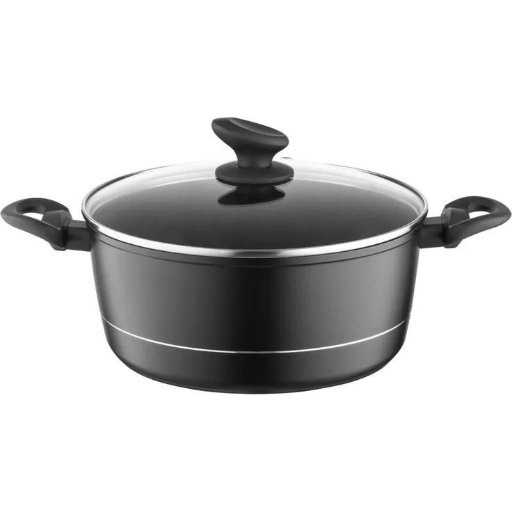 FLORINA Aluminium Topf (5,1 l) 26 cm I Kochtopf DELUX mit Glasdeckel I Messbecher & Antikratz-Beschichtung I Topf mit Induktionsboden I Geeignet für Induktionsherd, Gasherd und Elektroherd (Schwarz)