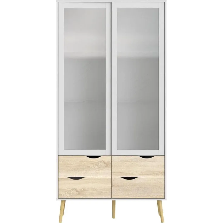 Vitrinenschrank NAPOLI Eiche/weiß Vitrine Standvitrine Glasvitrine