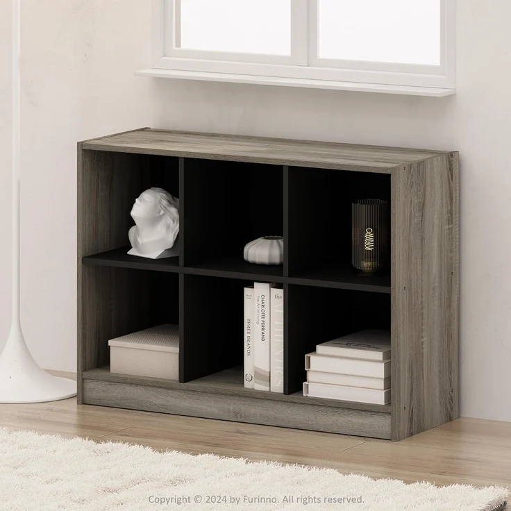 Furinno Basic Bücherregal, 3x2 Bücherregal, Würfel-Organizer-Schrank mit Regalaufbewahrung, 30 x 80 x 60, für Wohnzimmer, Schlafzimmer, Home Office, Französische Eiche – Bild 1