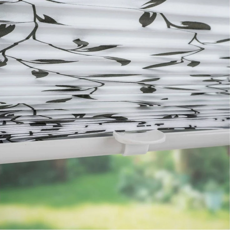 Liedeco Plissee Klemmfix-Plissee verspannt, Druck Blätter, blickdicht, ohne Bohren, verspannt, Klemmfix, Bedrucktes Plissee mit Blattmotiv – Bild 4