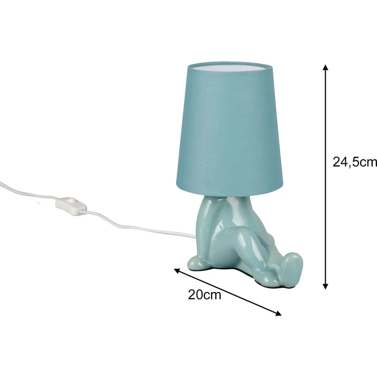 LED Tischlampe Keramik Blau mit Stoffschirm, Höhe 24,5cm – Bild 4