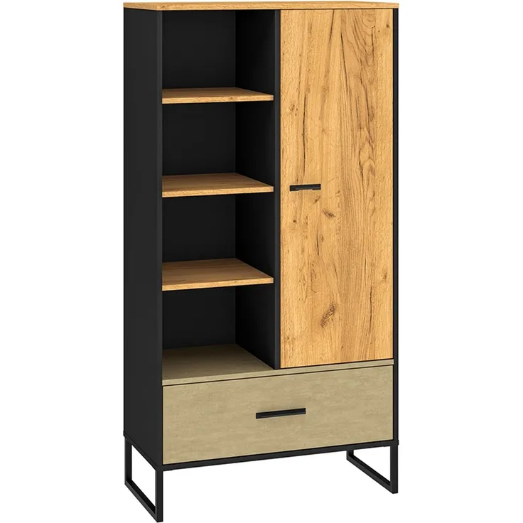 Highboard 80cm breit, schwarz mit Eiche und sandfarben, CASPER-131