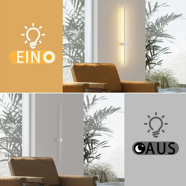 Nettlife LED Wandleuchte Innen Weiß 60/100CM Treppenhauslampe Modern Warmweiß 3000K, Schwenkbar, LED fest integriert, Warmweiß, Bettlampe Wandbeleuchtung für Flur Treppenhaus Schlafzimmer Wohnzimmer – Bild 3