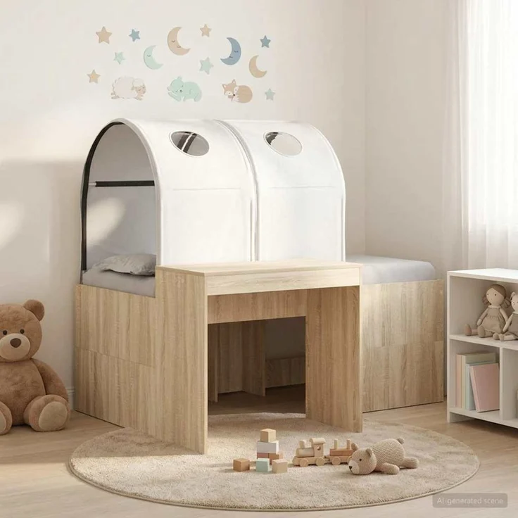 vidaXL Bett mit Tunnel 3 Stk. Artisian Eiche und Weiß Holzwerkstoff 3423521 – Bild 1