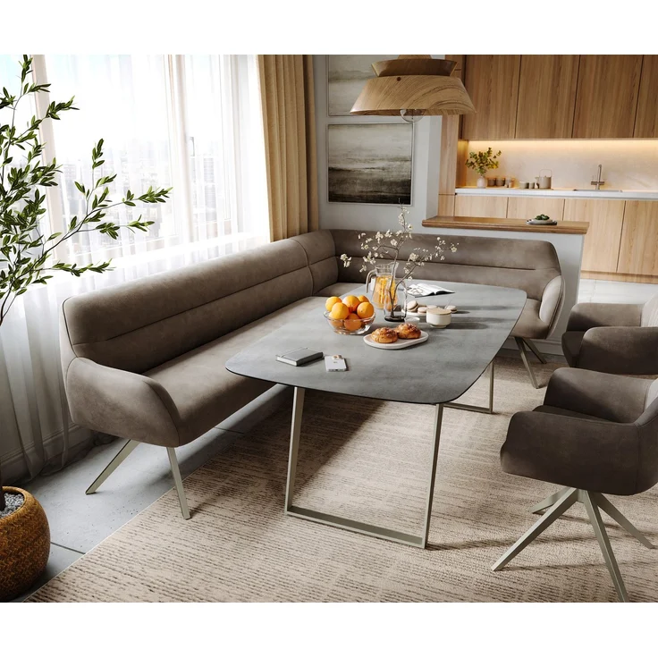 Esszimmerbank Taya-Flex 285x190 cm Mikrofaser Taupe Vintage Kreuzgestell kantig Effektfinish Titan Taschenfederkern Links – Bild 1