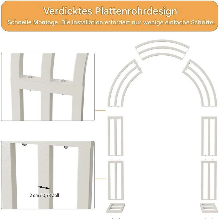 UNHO Gartenbogen aus Metall Weiß 210 x 60 x 260 cm – Bild 3