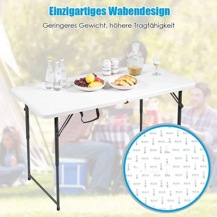 COSTWAY Campingtisch Gartentisch, mit Tragegriff 46-74cm höhenverstellbar – Bild 3