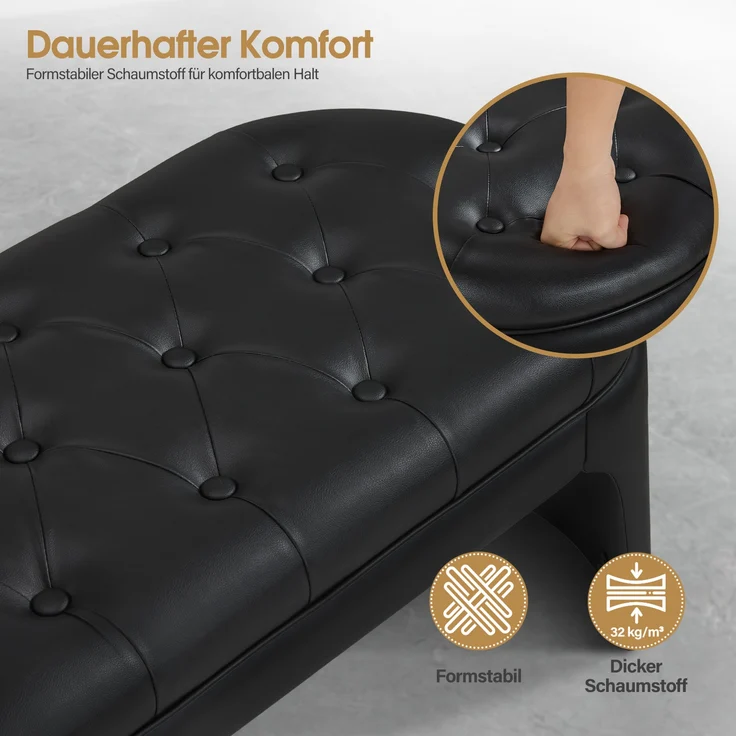 BarberPub 3-Sitzer Sitzbank für Friseursalon, Sitzbreite 150 cm, Moderne Wartebank Friseur, Polsterbank Schlafzimmer,Flurbank Friseureinrichtung W510 (Schwarz/Kunstleder) – Bild 6