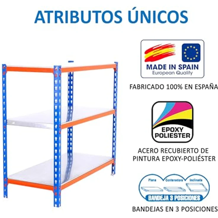 Simon Rack Simonclick Metallregal, 1000 x 900 x 300 mm, 3 Regalböden, 180 kg Biege-Punkt, Regalböden, Blau/Orange/Galva – Bild 7