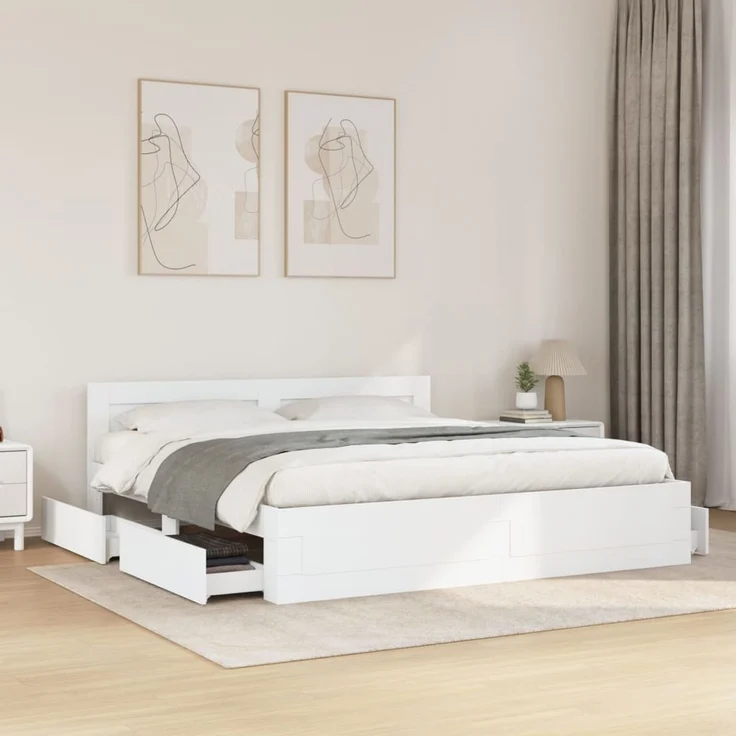 vidaXL Bettgestell mit Kopfteil ohne Matratze Weiß 180x200 cm 3295541 – Bild 1
