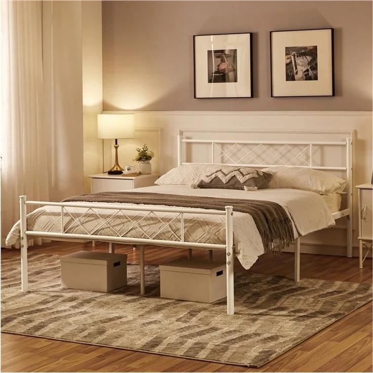 Yaheetech Bettgestell Metallbett mit Lattenrost, mit Kopfteil, 140x200cm – Bild 2