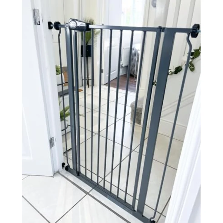 Bettacare Extra hoher Sicherheitsgitter für Kinder und Hunde, 75cm - 83cm, Schiefergrau, Extra hohes Babygitter von 104cm Höhe, Druckmontage-Sicherheitsgitter für Treppen – Bild 7