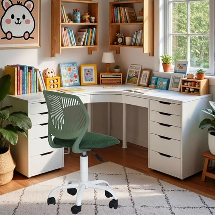 FurnitureR Bunter Schreibtischstuhl, moderner höhenverstellbarer Computerstuhl ohne Armlehnen, ergonomischer Drehstuhl für Kinderzimmer und Home Office – Bild 3