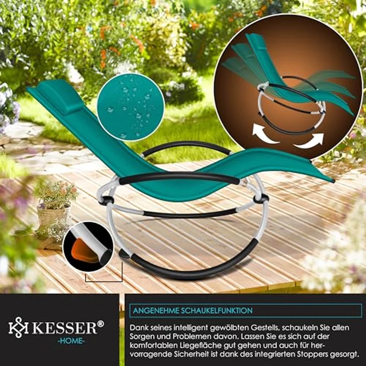KESSER® Relaxliege Liegestuhl | Gartenliege Sonnenliege | Gartenstuhl | Klappstuhl faltbar | Schwungliege | Schaukelsessel | ergonomische Relaxsessel | wetterfest | 180 kg Belastung, Petrol Grün – Bild 5