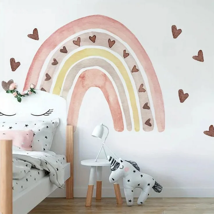 Montegoni Wandtattoo Kinder Wandsticker,Selbstklebende (Wandaufkleber mit Herz-Regenbogenmuster), Deko Kindergarten Home Dekoration,wandtattoo für Mädchenzimmer SF39061 – Bild 1