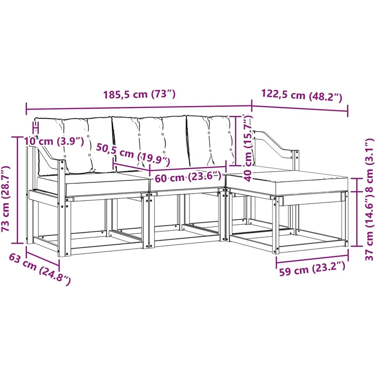 vidaXL Outdoor-Sofagarnitur mit Kissen 4 pcs Weiß und Creme 3389364 – Bild 8