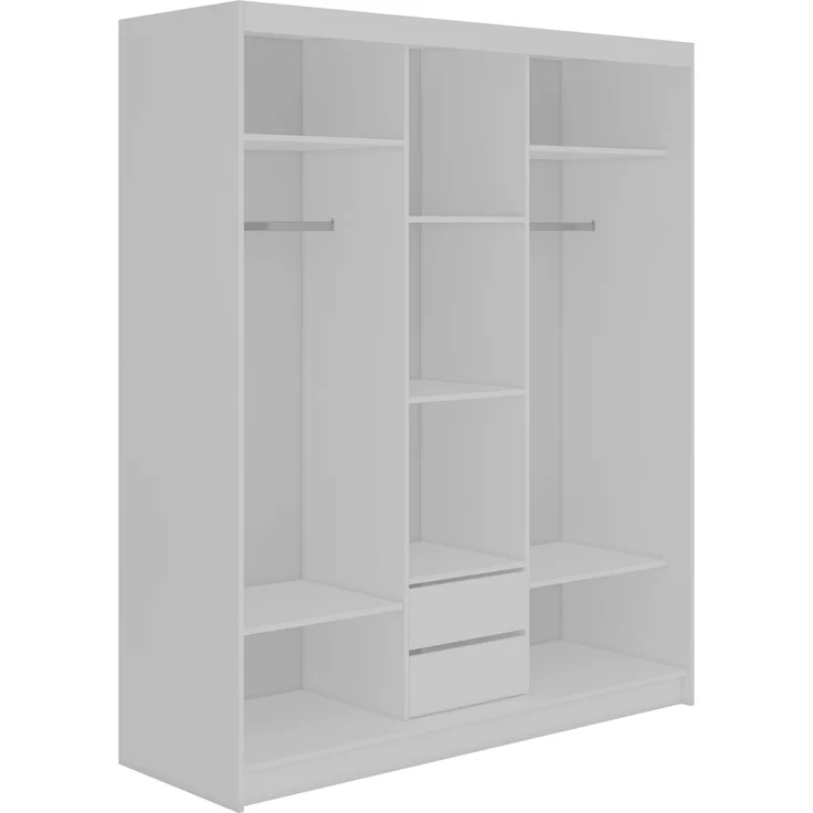 Schiebetürenschrank GRECJA 180 cm breite mit Spiegelfront und Dekor-Applikationen in Weiß, inkl. Kleiderstange & Einlegeböden mit Schubladen - Weiß – Bild 4