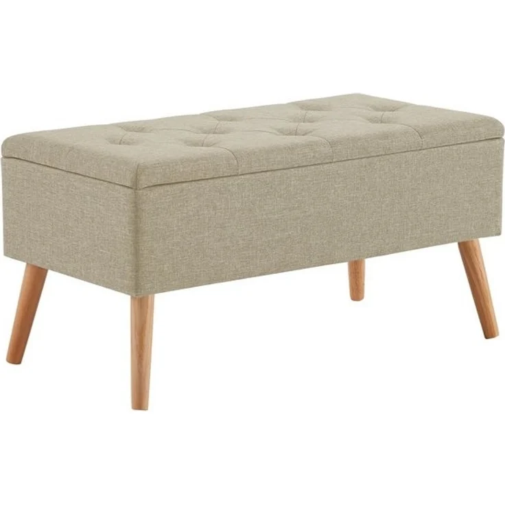 Zedelmaier Sitztruhe Sitztruhe Sitzhocker Fußhocker mit Stauraum LeinenDeckel und Holzfüßen (ZD8040), 43L /Max. Tragfähigkeit 300kg 76 x 39,5 x 40 cm Beige – Bild 4