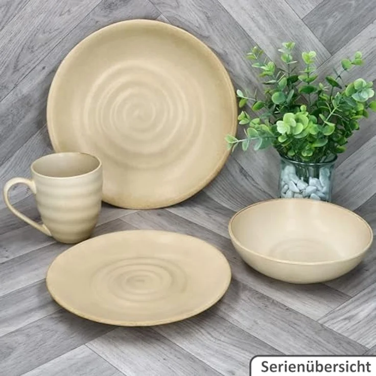 MamboCat Frühstücksteller MamboCat 6er Set Clay Beige Kuchenteller Steingut mit Strudel-Dekor – Bild 5