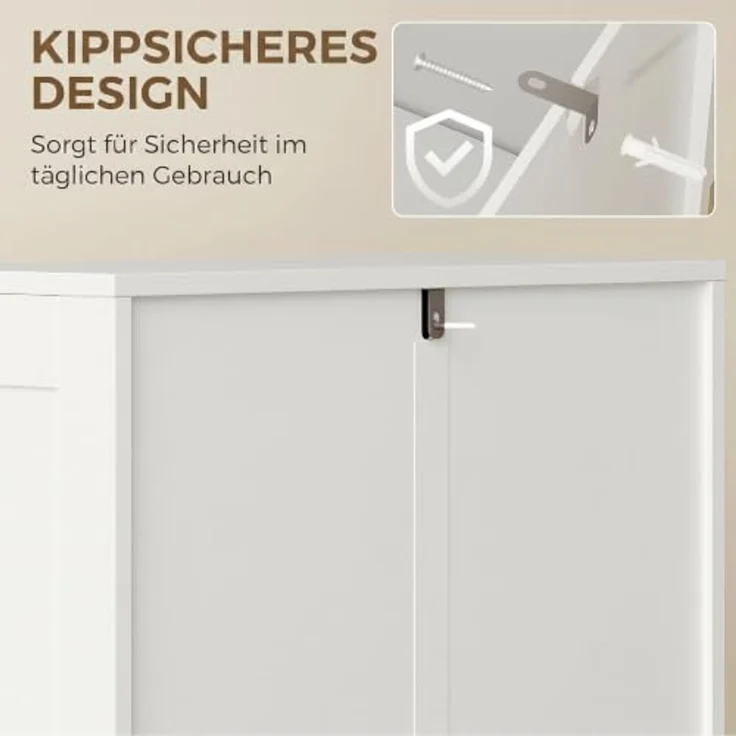 HOMCOM Mehrzweckschrank Küchenbuffet Buffetschrank verstellbare Böden gewölbte Türen (Hochschrank, 1-St, Küchenschrank) für Wohnzimmer, Weiß, 60 x 30 x 110 cm – Bild 7