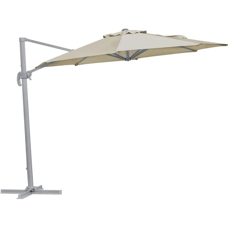 Sonnenschirm Linz aus Aluminium und Polyester, modern neigbar, hellgrau beige, Ø 300 cm