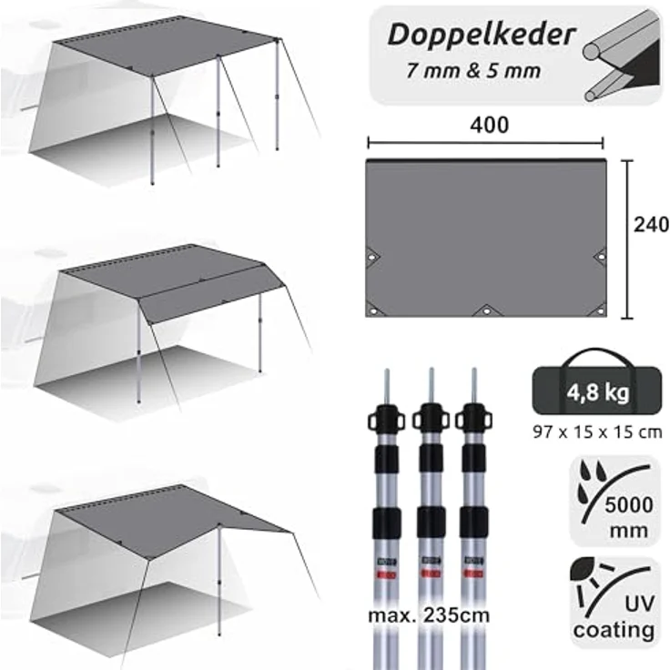 yourGEAR Sonnensegel your GEAR Caravan Tarp TC 400 x 240 - Wohnwagen Baumwoll-Sonnensegel – Bild 5