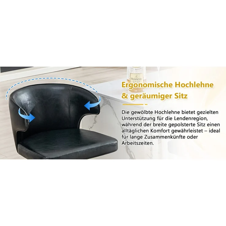 2er Set Barhocker mit Lehne Höhenverstellbar, 360° Drehbar Barstuhl mit großem Sockel & Fußstütze, Moderner Küchenhocker für Bar Küche Theke (Nur Stühle)--Schwarz--110x45x49.7cm--YOUDENOVA – Bild 7