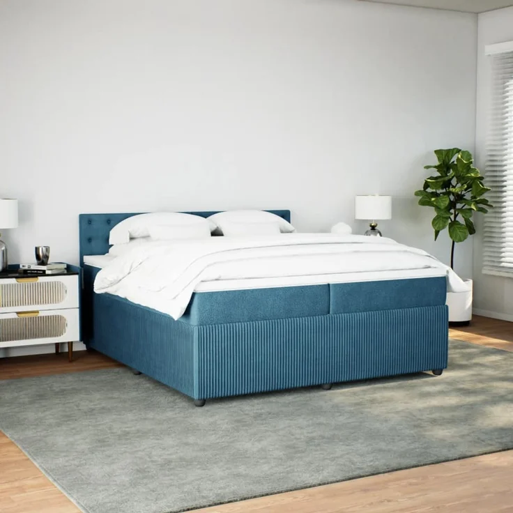 vidaXL Boxspringbett mit Matratze Blau 200x200 cm Samt 3287846 – Bild 11
