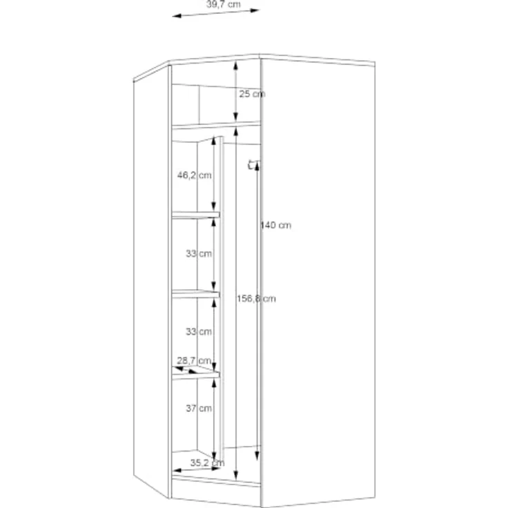 Forte Panama Eck-Kleiderschrank 80, moderner Drehtürenschrank, 1-türig, Stauraumlösung, Holzwerkstoff, Riviera Eiche Holzdekor, 80,4 cm breit x 181 cm hoch x 80,4 cm tief – Bild 7