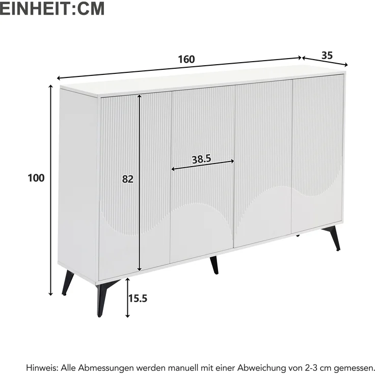 Merax Sideboard mit verstellbaren Einlegeböden, Holz weiß / Metallbeine schwarz, 100 x 35 x 160 cm – Bild 4