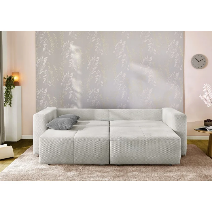 Schlafcouch Verwandlung Big-Sofa - Ecksofa Gästebett Bettkasten Cord Silbergrau – Bild 4