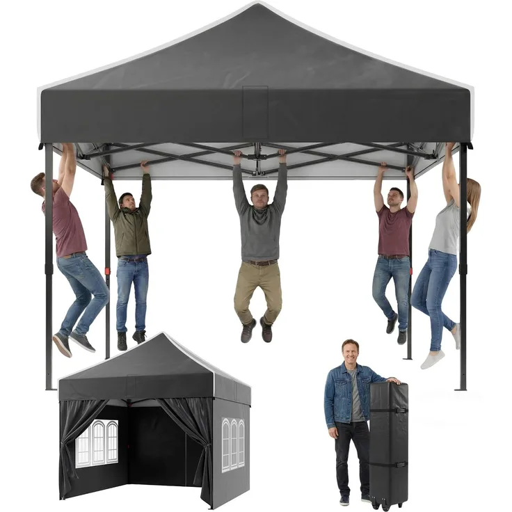 JUMMICO 3x3 m Schwerlast-Faltpavillon für Extremes Wetter｜Spitzdach & 110g silberbeschichtetes Oxford｜Verstärkte Klettfixierung｜Mehr Stauraum & Stabilität