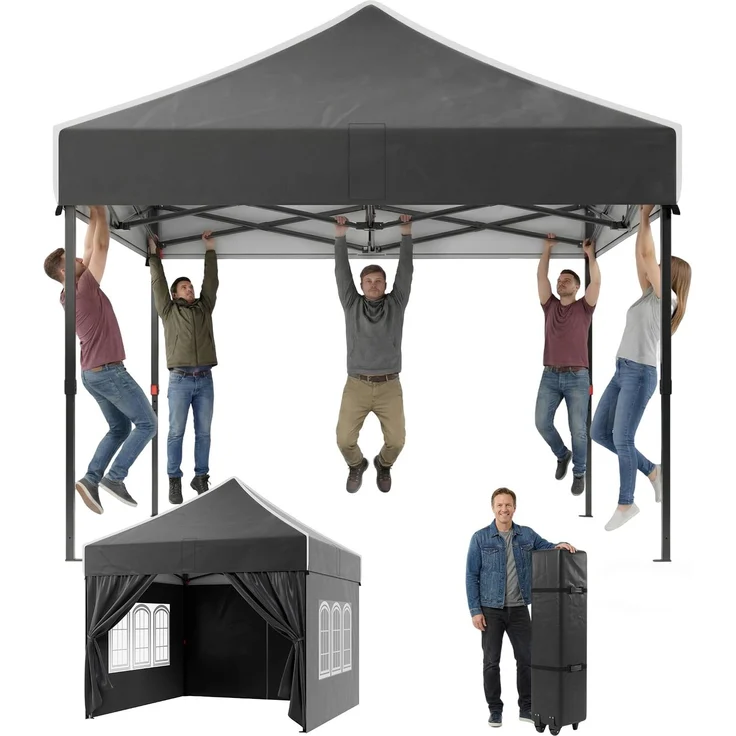 JUMMICO 3x3 m Schwerlast-Faltpavillon für Extremes Wetter｜Spitzdach & 110g silberbeschichtetes Oxford｜Verstärkte Klettfixierung｜Mehr Stauraum & Stabilität