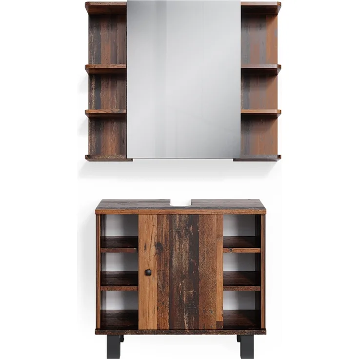 Badmöbel-Set Fynn Eiche rustikal 2 Teile Vicco