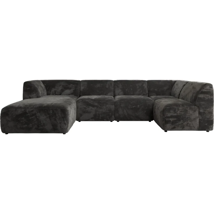 Modulares XXL-Ecksofa MODARO 5M, U-Form, Wohnlandschaft, 5-teilig, freistehend, Wohnzimmer Couch, HR-Schaumstoff - Dunkelgrau Plüsch - Links – Bild 9